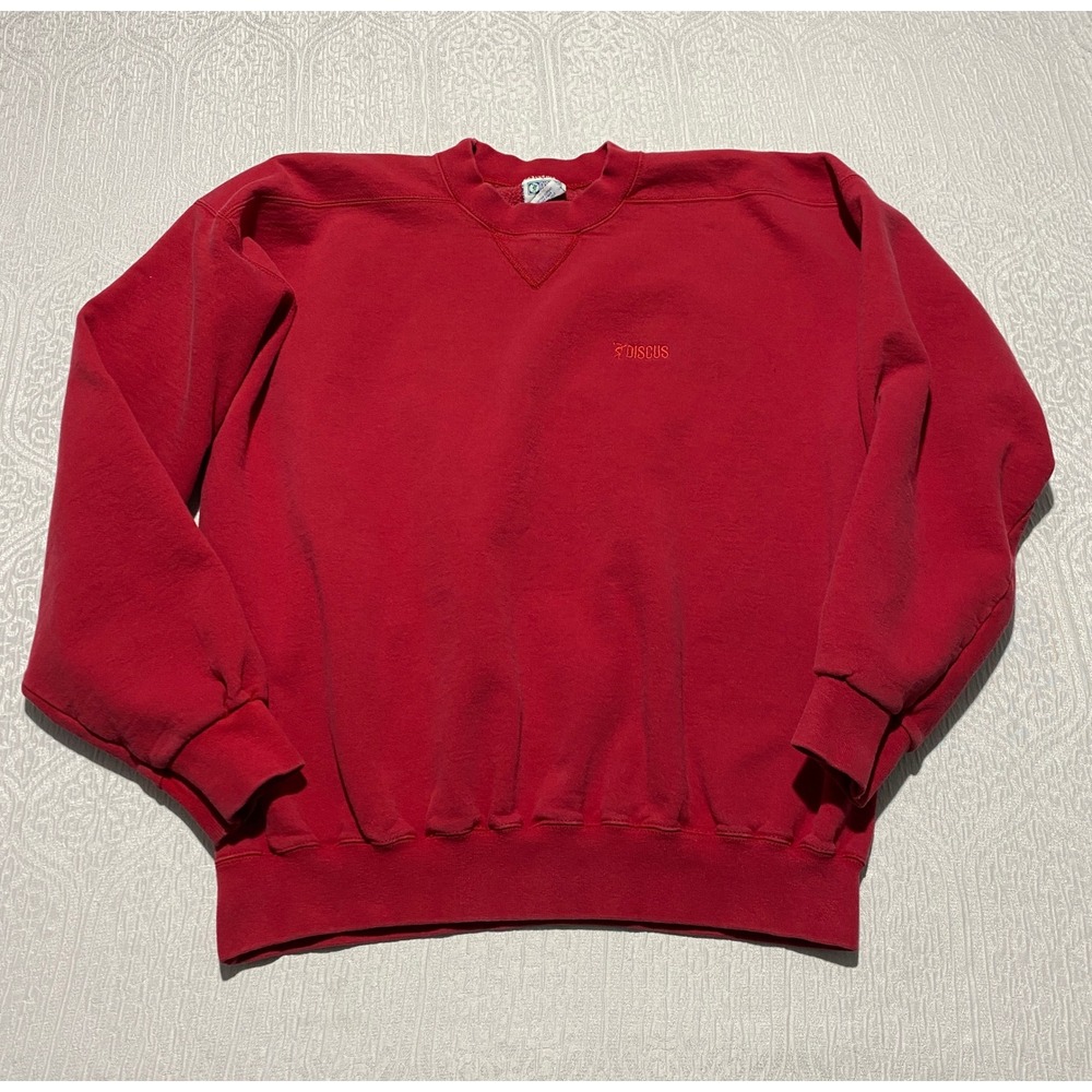 Vintage Discus Athletic Red Crewneck Sweatshirt‎ Made in USA Mens Large L 90s